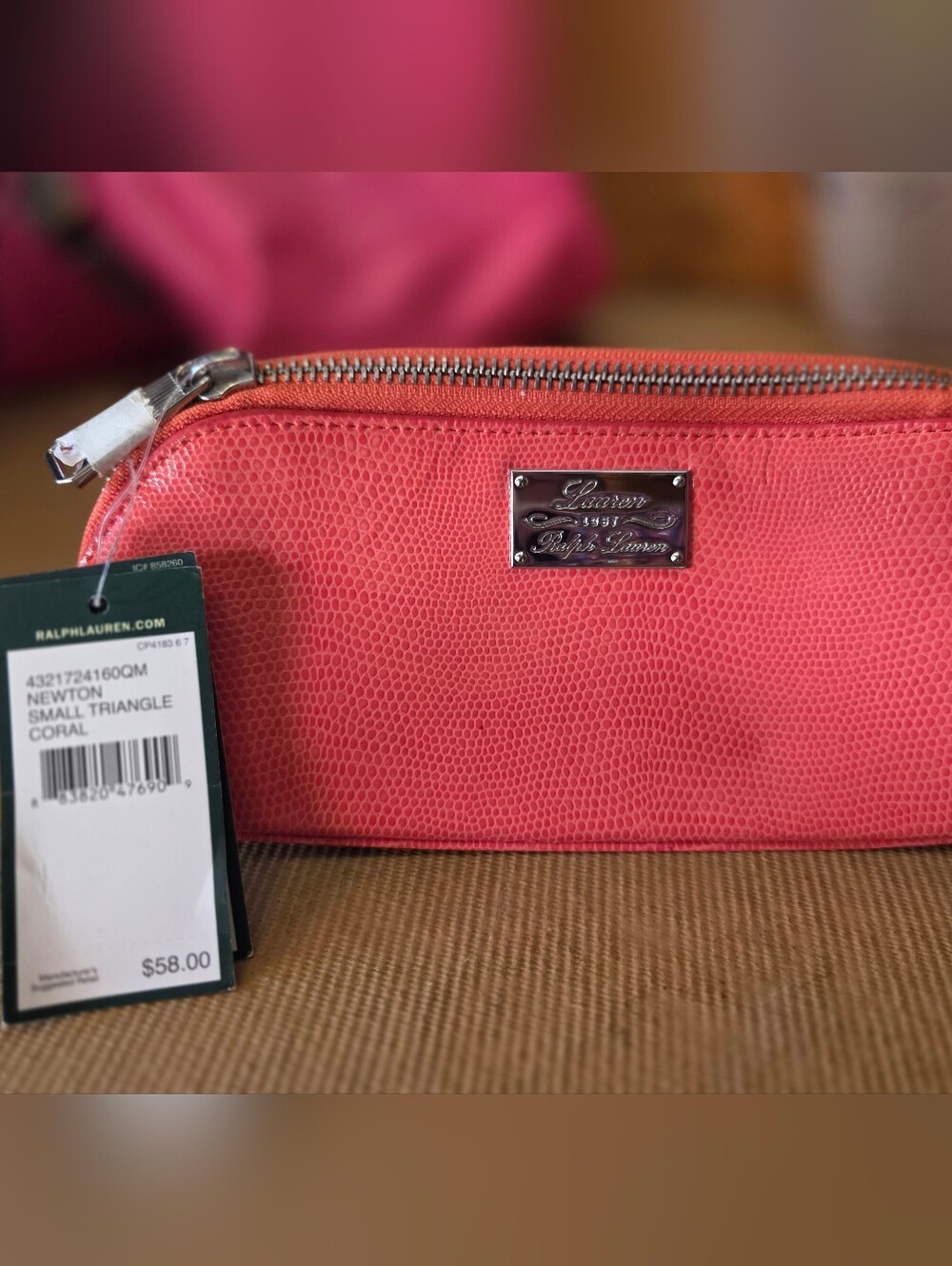 Lauren Ralph Lauren Coral Textured Cosmetic Pouch
